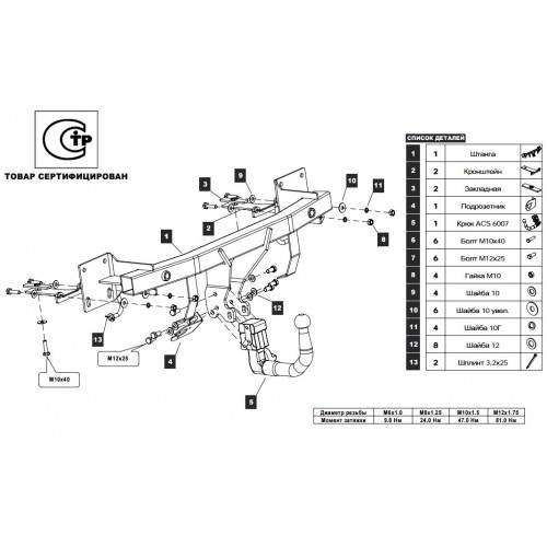 Фаркоп BALTEX на MAZDA CX-5 2012– Арт. 12.2157.32 (фаркоп легкосъемный с ключом)